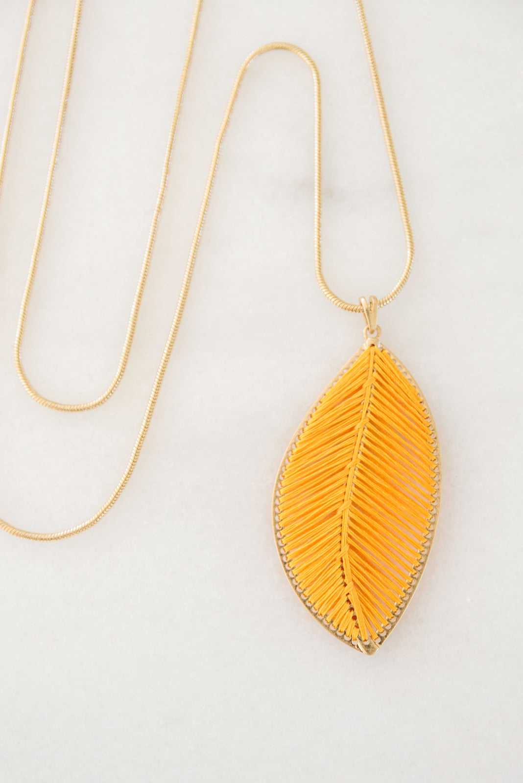 Phoebe Thread Leaf Pendant - Stylish Mustard Yellow Leaf Necklace