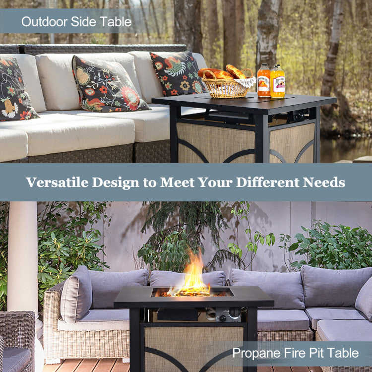 40000BTU Propane Fire Pit Table with Fire Glass and Lid