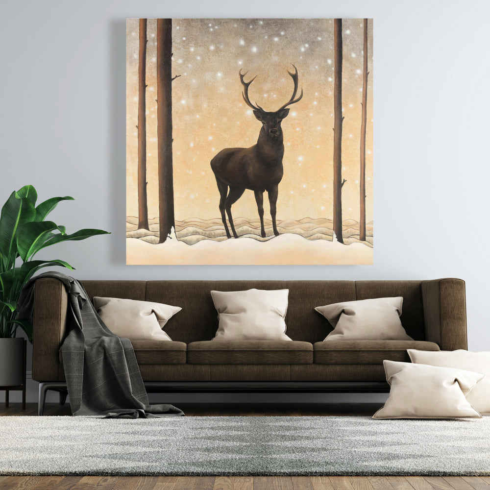 Roe Deer In Winter, Fine Art Gallery Wrapped Canvas 24x36