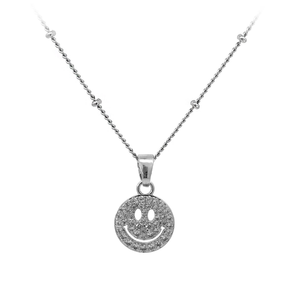 Happy Face Smile Pave Charm Necklace