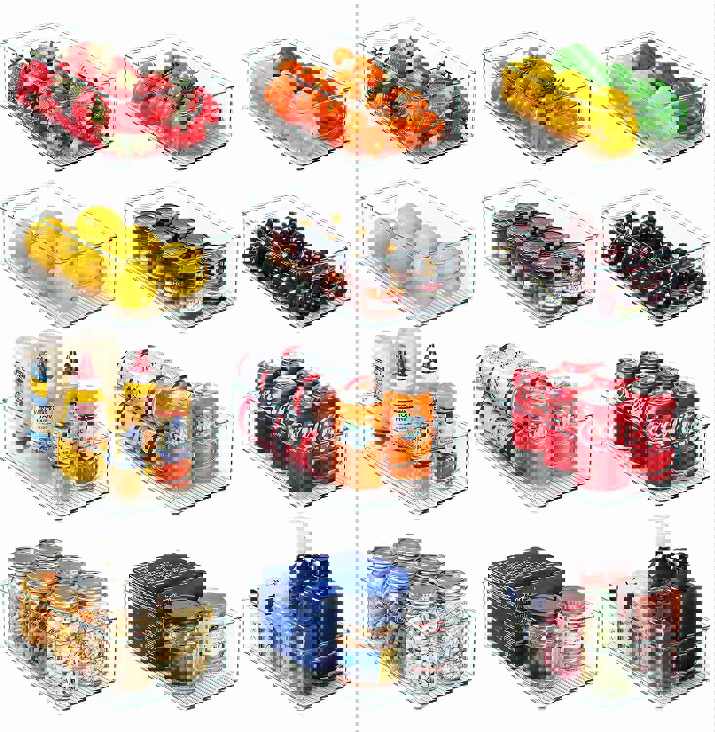 HERKKA Stackable Refrigerator Organizer Bins, 4 Large and 4 Medium Clear Plastic Fridge Organizers with Handles