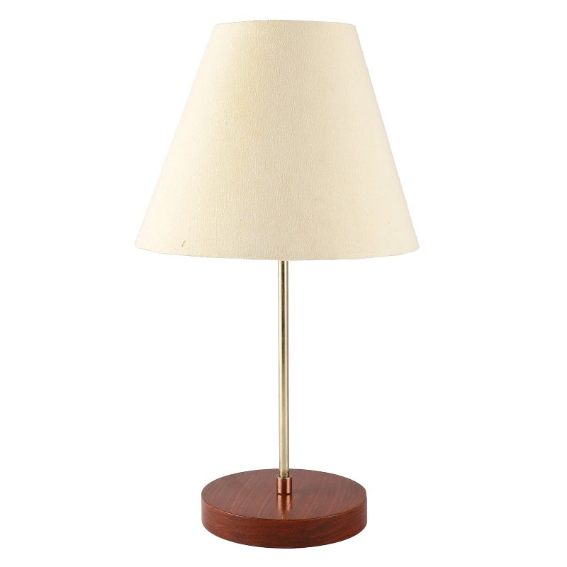BTR CRAFTS Light Gold Rod & Brown Wooden Base Table Lamp with Conical Lampshade