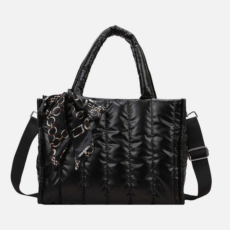 Large Capacity Down Handbag with Detachable Strap for Women