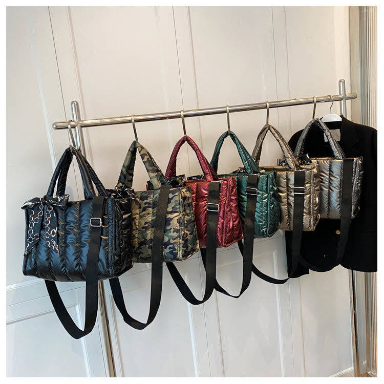 Large Capacity Down Handbag with Detachable Strap for Women