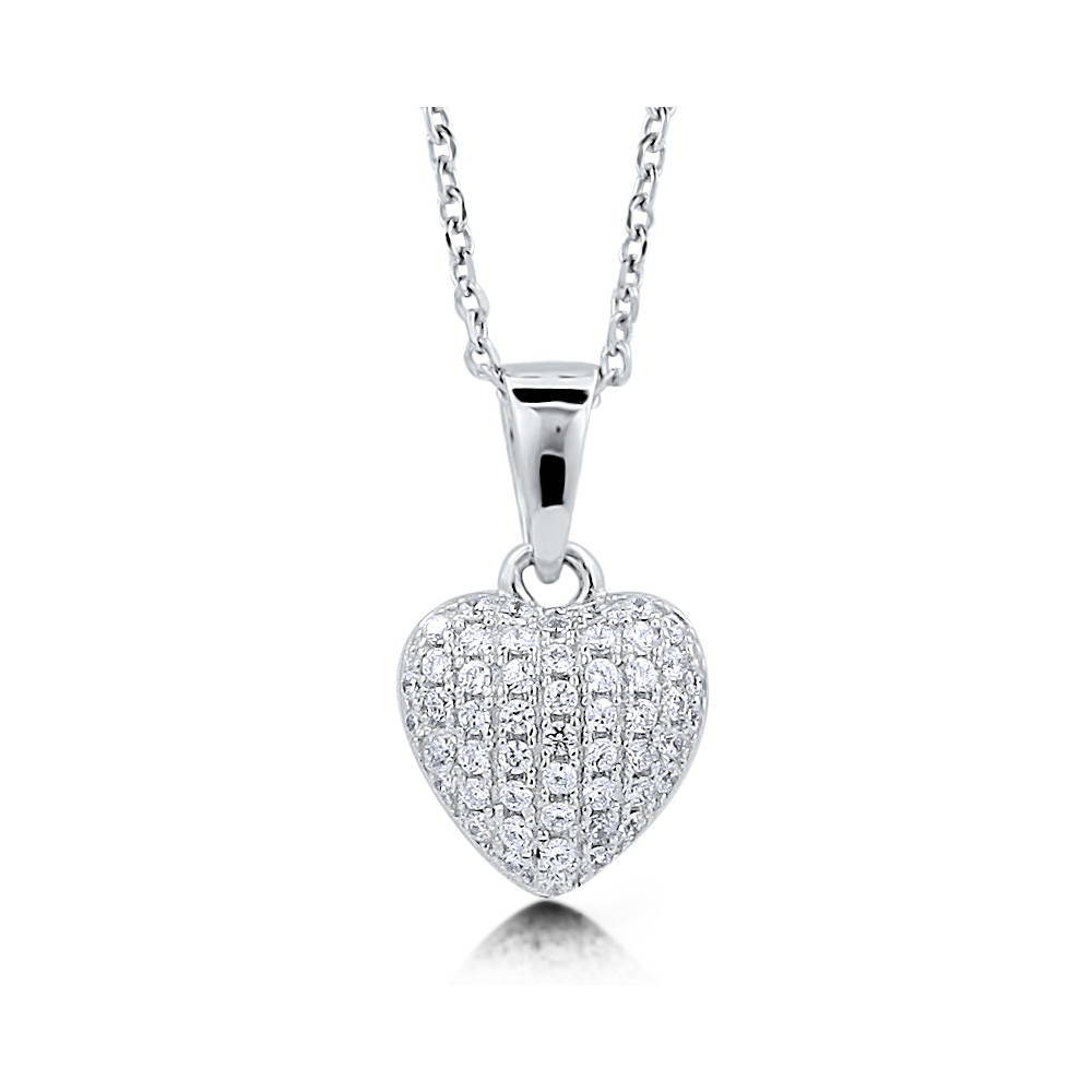 Sterling Silver Heart CZ Pendant Necklace with Gift Box