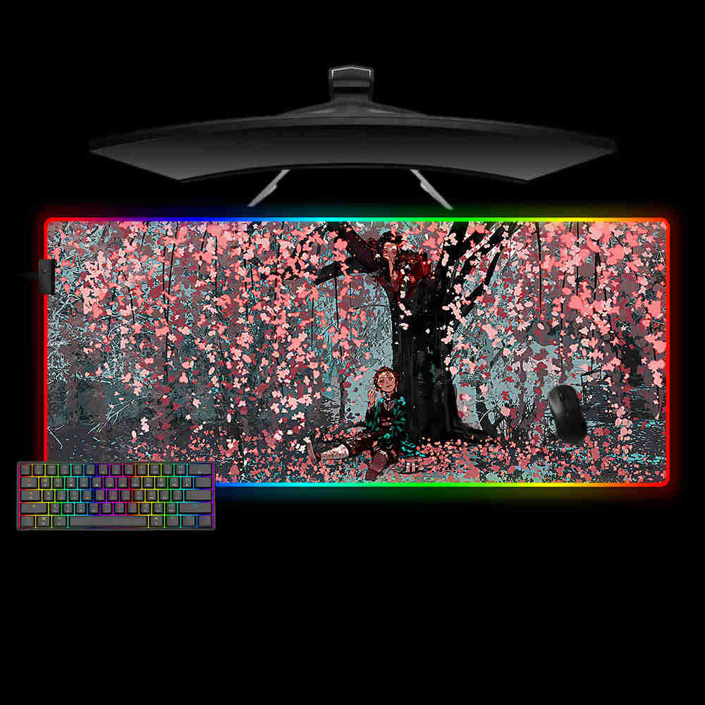 Demon Slayer Sakura Design RGB Gaming Mouse Pad with LED Strip