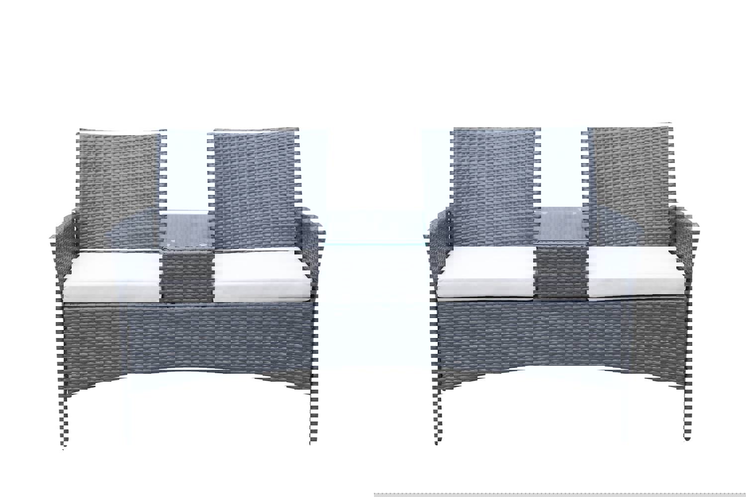 Patio Loveseat Furniture Set, Rattan Wicker Outdoor Set with Removable Cushions and Tempered Glass Table (Dark Brown)