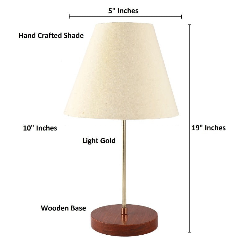 BTR CRAFTS Light Gold Rod & Brown Wooden Base Table Lamp with Conical Lampshade