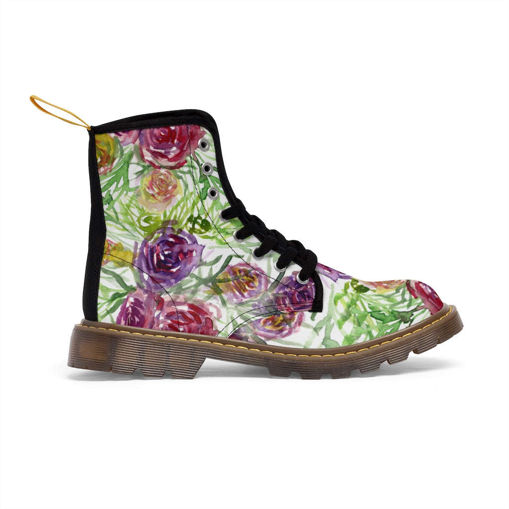 Garden Rose Floral Women's Boots - Vintage Style Combat Hiking Boots
