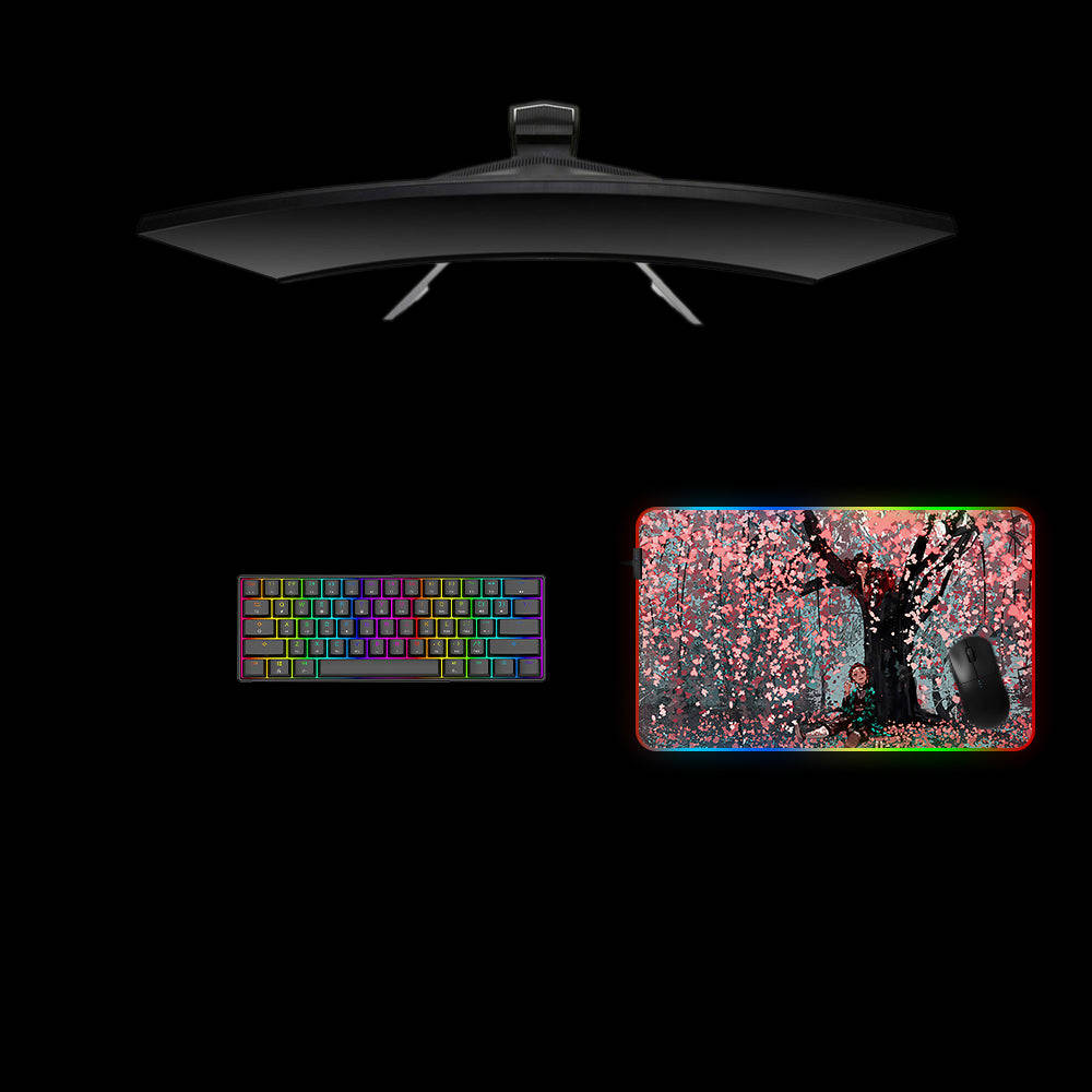 Demon Slayer Sakura Design RGB Gaming Mouse Pad with LED Strip