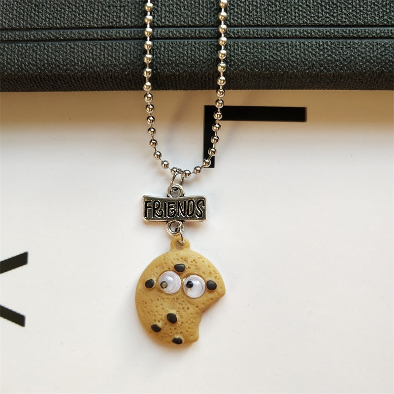 2 pieces / set Cute Cookies and Milk Cup Food Pendant Necklace Friends Men and Girls Couple Necklaces Birthday Gift Jewelry