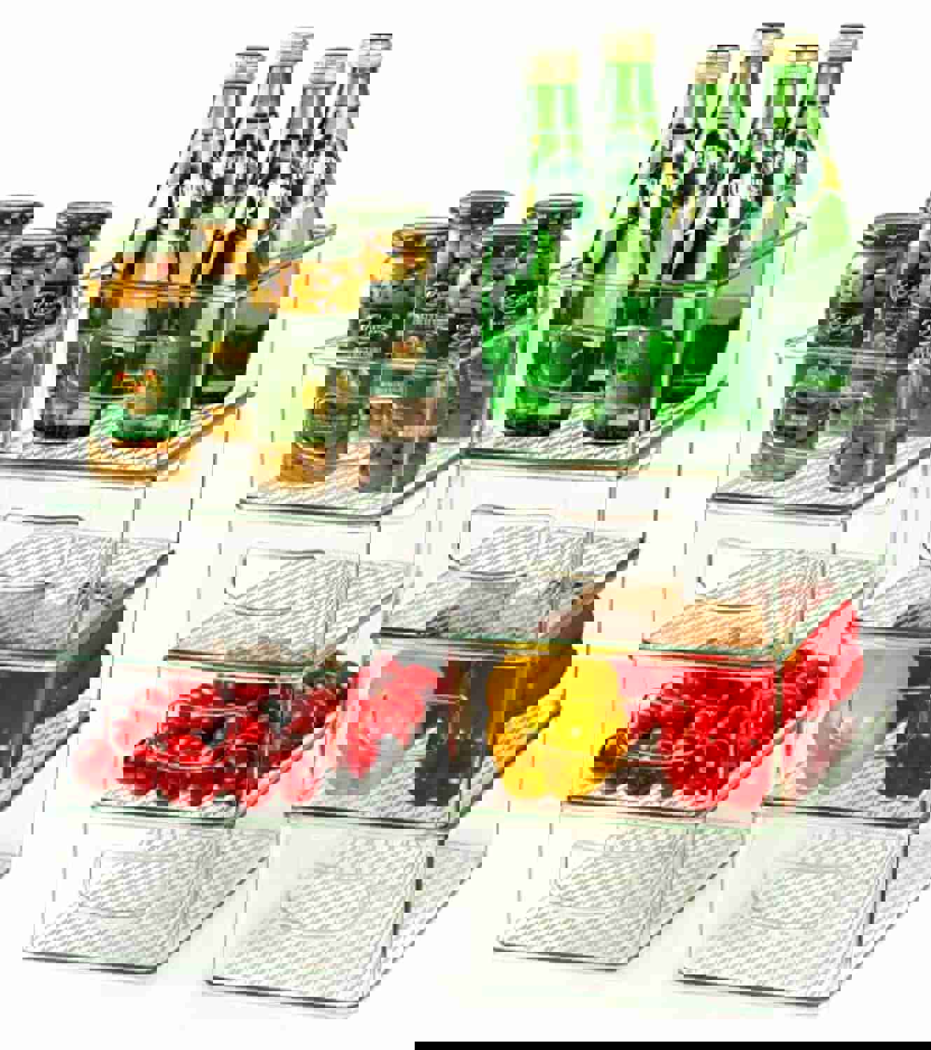 HERKKA Stackable Refrigerator Organizer Bins, 4 Large and 4 Medium Clear Plastic Fridge Organizers with Handles