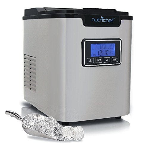 NutriChef Countertop Digital Ice Cube Maker - Upgraded Portable Stainless Steel Ice Machine with Built-in Freezer