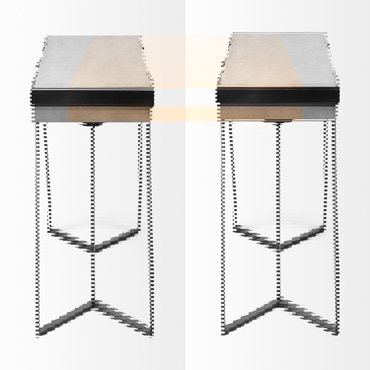 Solid Mango Wood Finish Writing Desk With Single Storage And Black Triangular Iron Legs