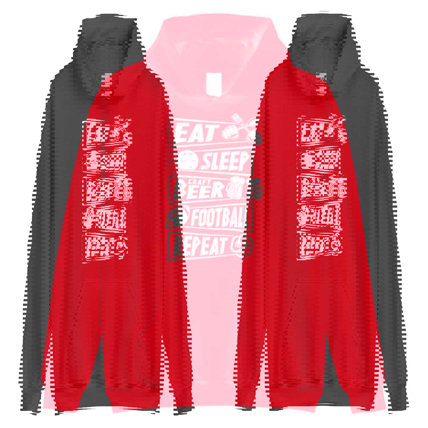 Eat, Sleep, Craft Beer, Football, Repeat - White Ink - Unisex Hoodie