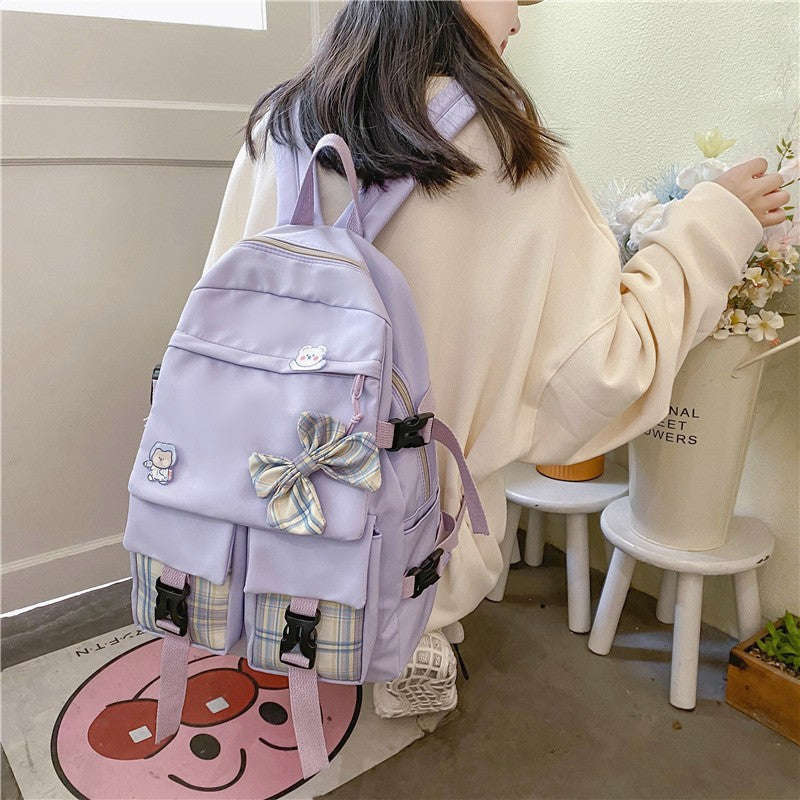 lhzstore Kawaii Backpack for Women with Cute Bow Decoration - Large Capacity School & Travel Backpack