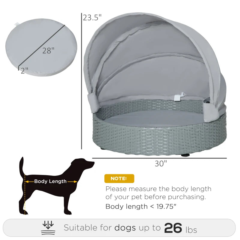 PawHut Rattan Dog Bed with Foldable Canopy for Small/Medium Pets