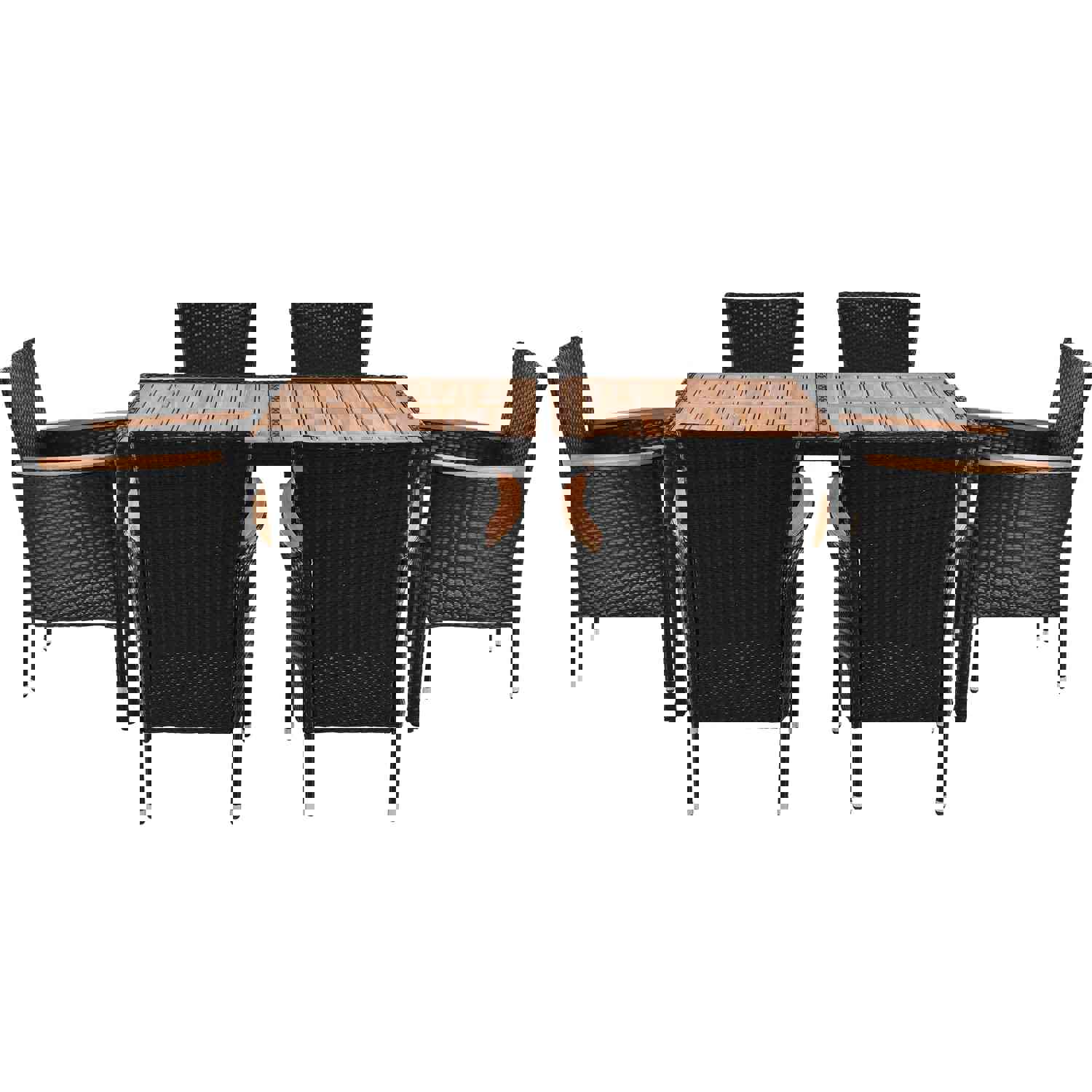 7-Piece Outdoor Patio Dining Set with Acacia Wood Tabletop and Stackable Armrest Chairs