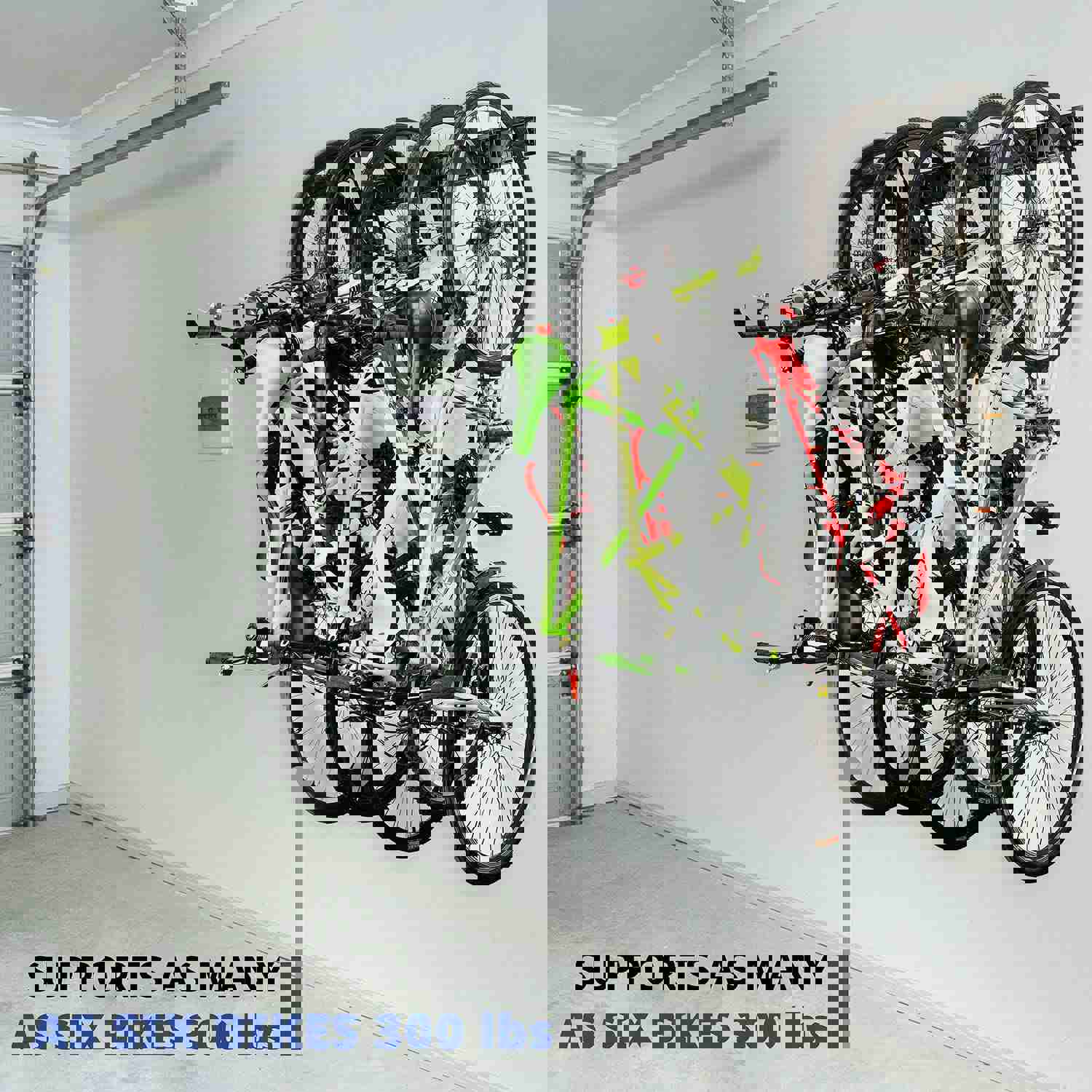 Garage Bike Rack Wall Mount - 6 Adjustable Hooks for Indoor & Home Bicycle Storage