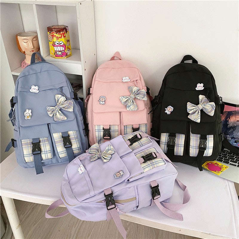 lhzstore Kawaii Backpack for Women with Cute Bow Decoration - Large Capacity School & Travel Backpack