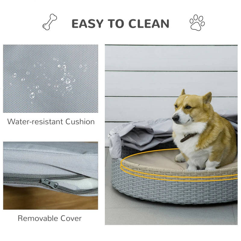 PawHut Rattan Dog Bed with Foldable Canopy for Small/Medium Pets