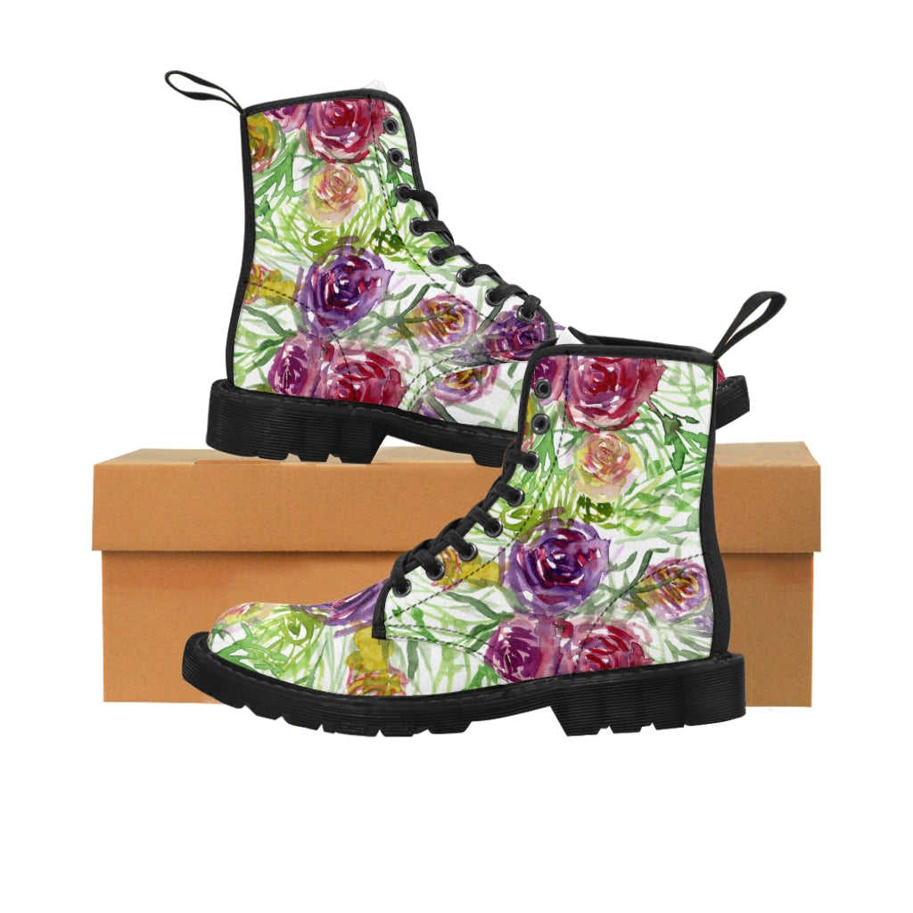 Garden Rose Floral Women's Boots - Vintage Style Combat Hiking Boots