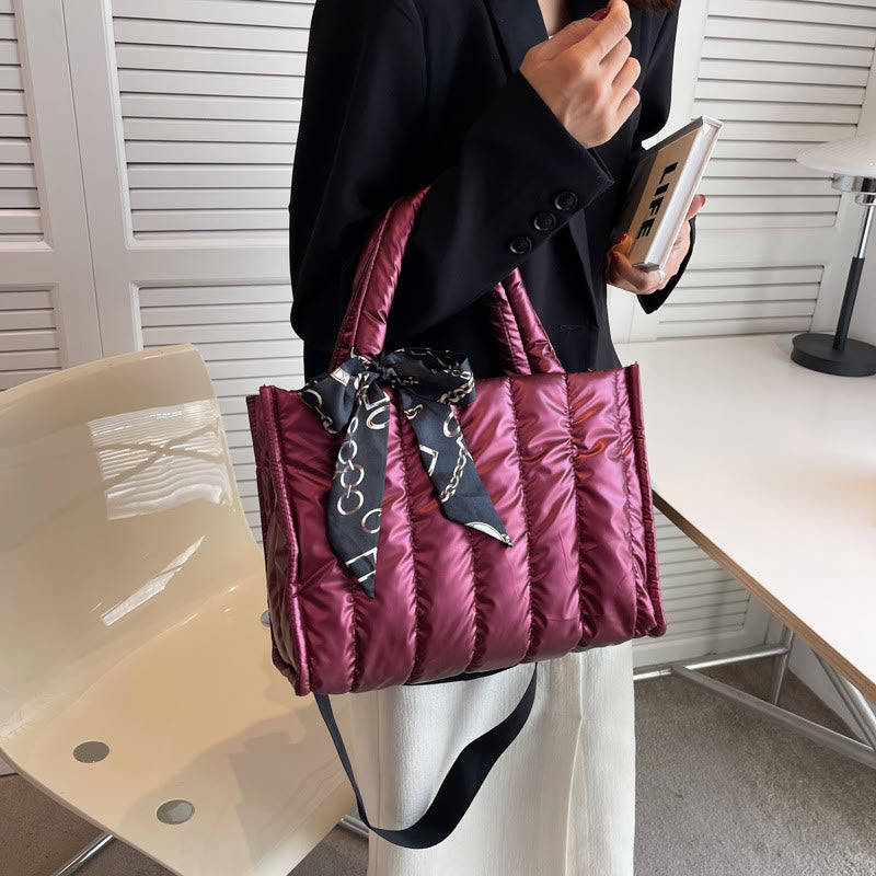 Large Capacity Down Handbag with Detachable Strap for Women