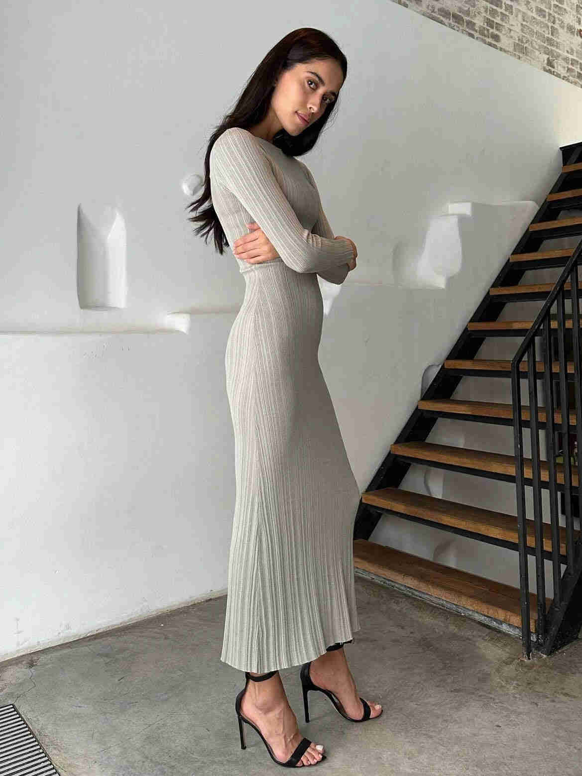 Autumn Long Sleeve Knitted Maxi Dress for Women - Elegant, Sexy Bodycon Party Dress