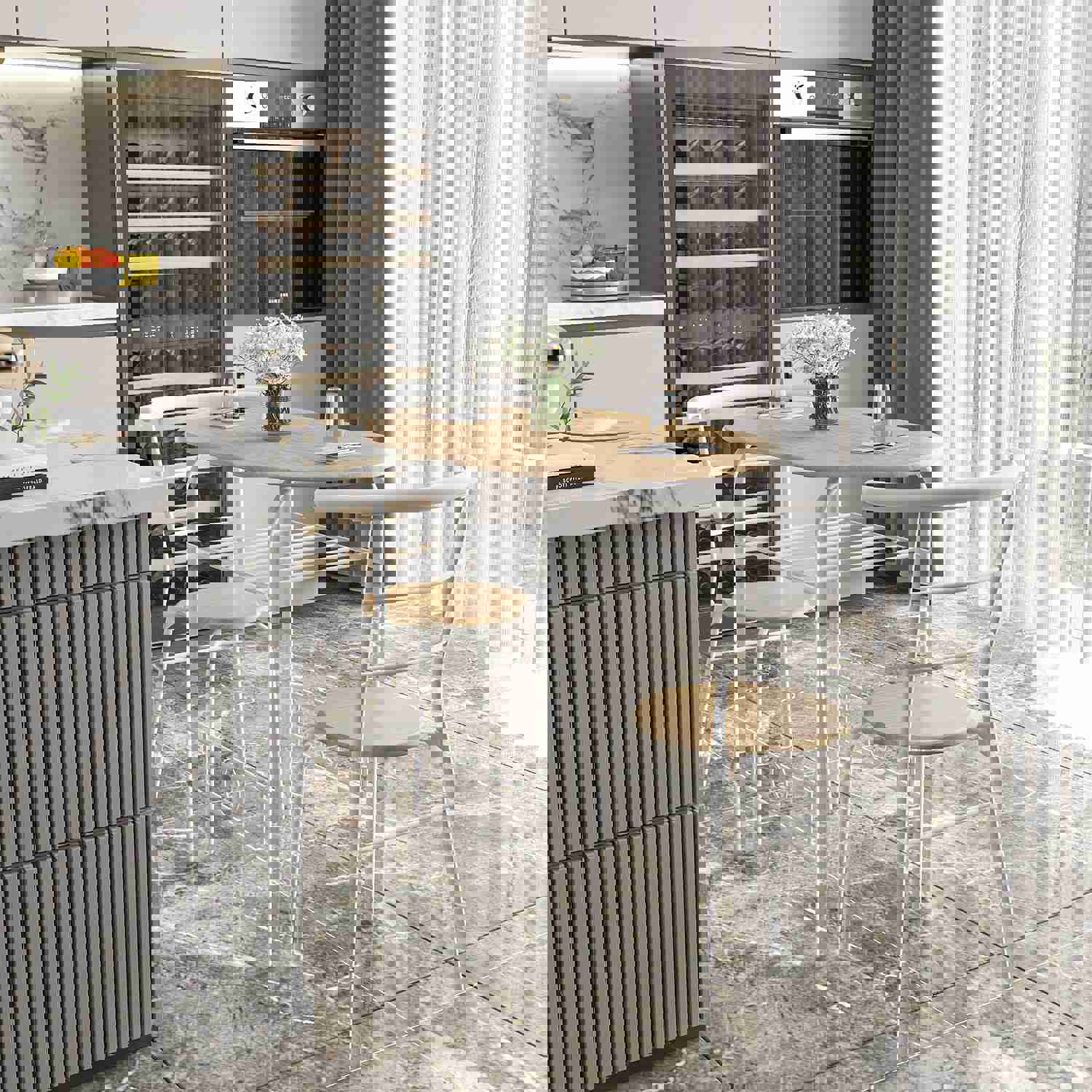 Space Saving Round Bistro Table Set with Wooden Chairs for Small Spaces