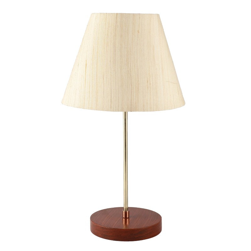 BTR CRAFTS Light Gold Rod & Brown Wooden Base Table Lamp with Conical Lampshade