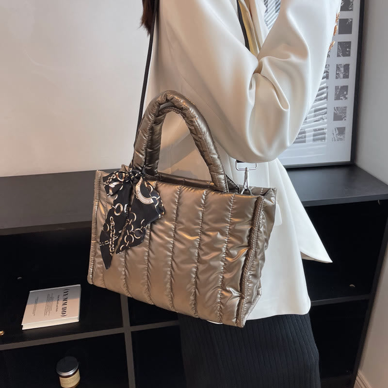 Large Capacity Down Handbag with Detachable Strap for Women