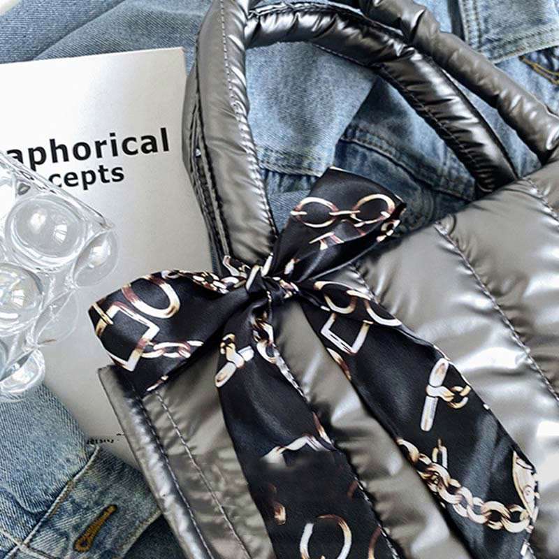 Large Capacity Down Handbag with Detachable Strap for Women