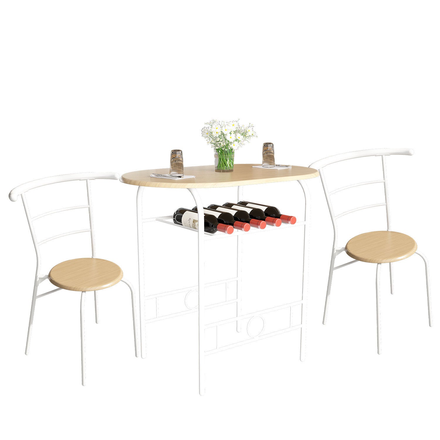 Space Saving Round Bistro Table Set with Wooden Chairs for Small Spaces