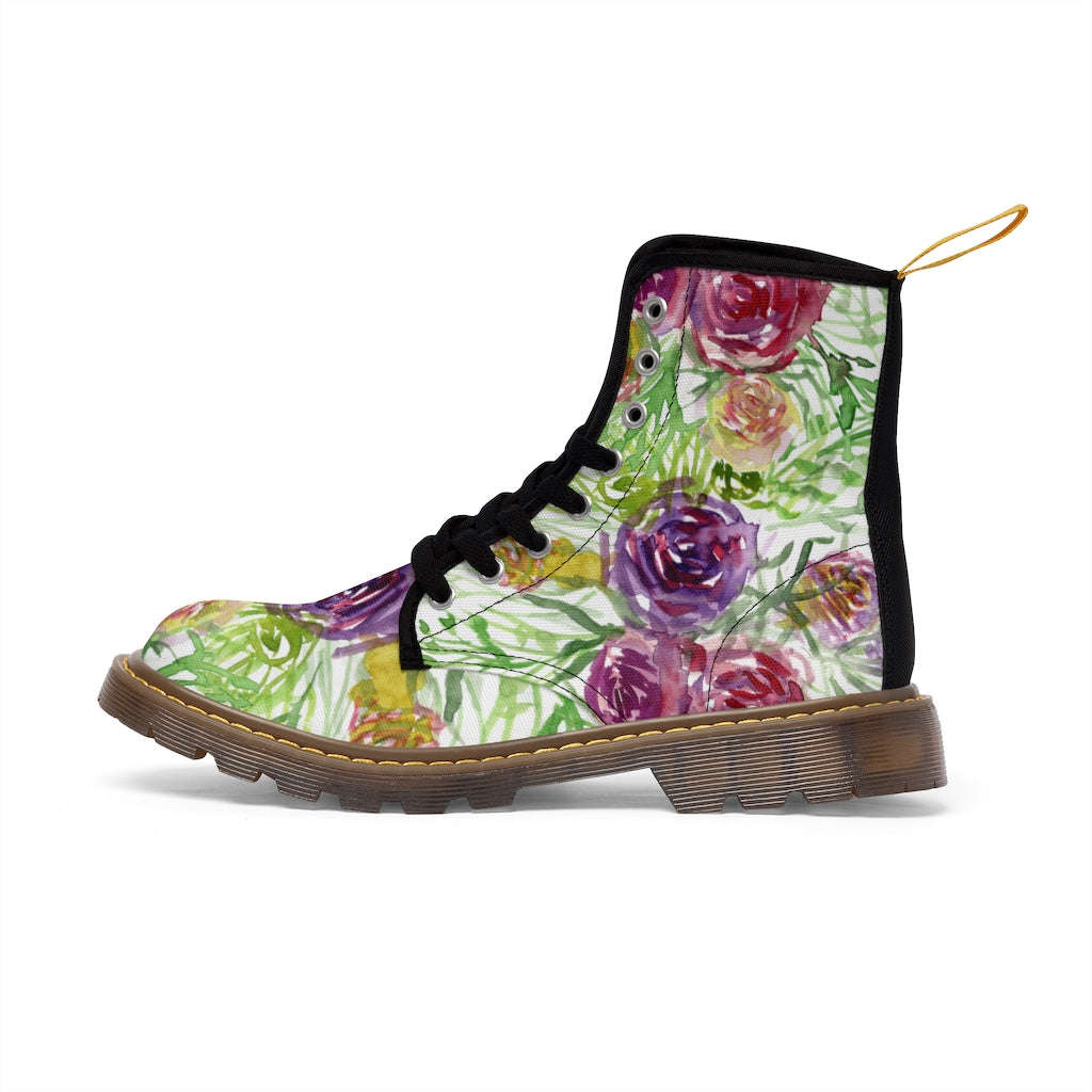Garden Rose Floral Women's Boots - Vintage Style Combat Hiking Boots