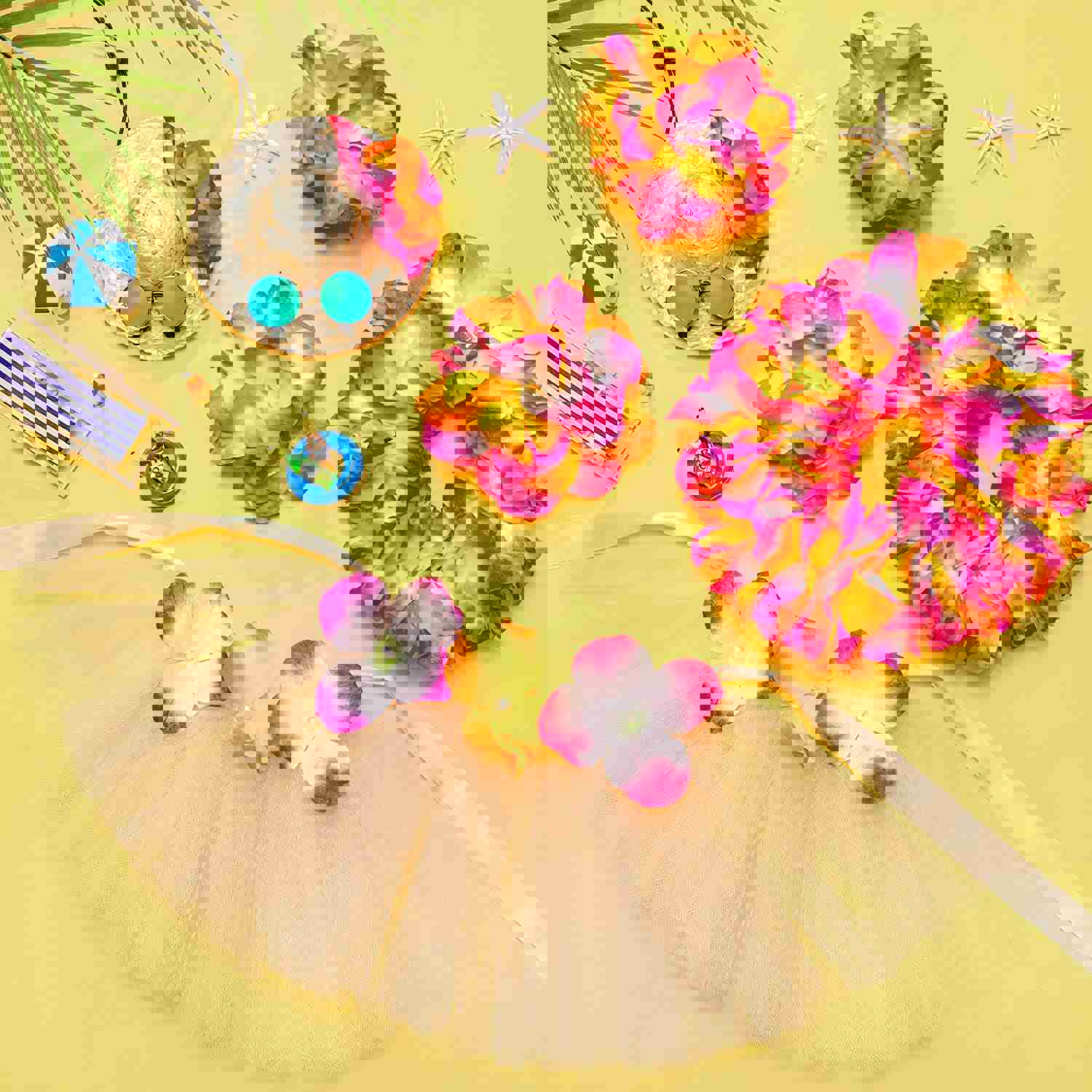 6 Pcs Halloween Pet Dog Hawaiian Costume Set with Tutu Skirt, Sunglasses, and Accessories