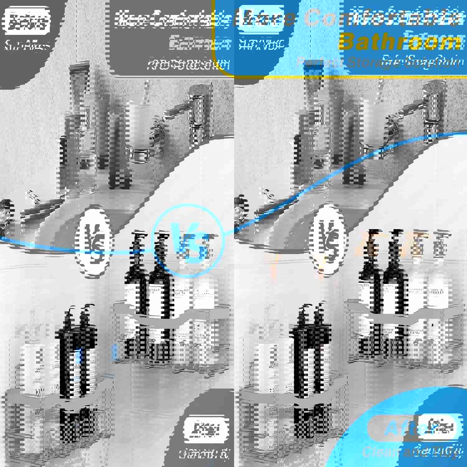 5-Pack Adhesive Shower Caddy, No Drilling Bathroom Organizer for Storage & Decor