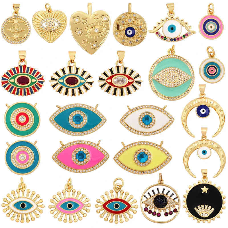 Style Star Moon Colourful Amulet Turkish Lucky Evil Eye Charm Pendant with Zircon Jewelry