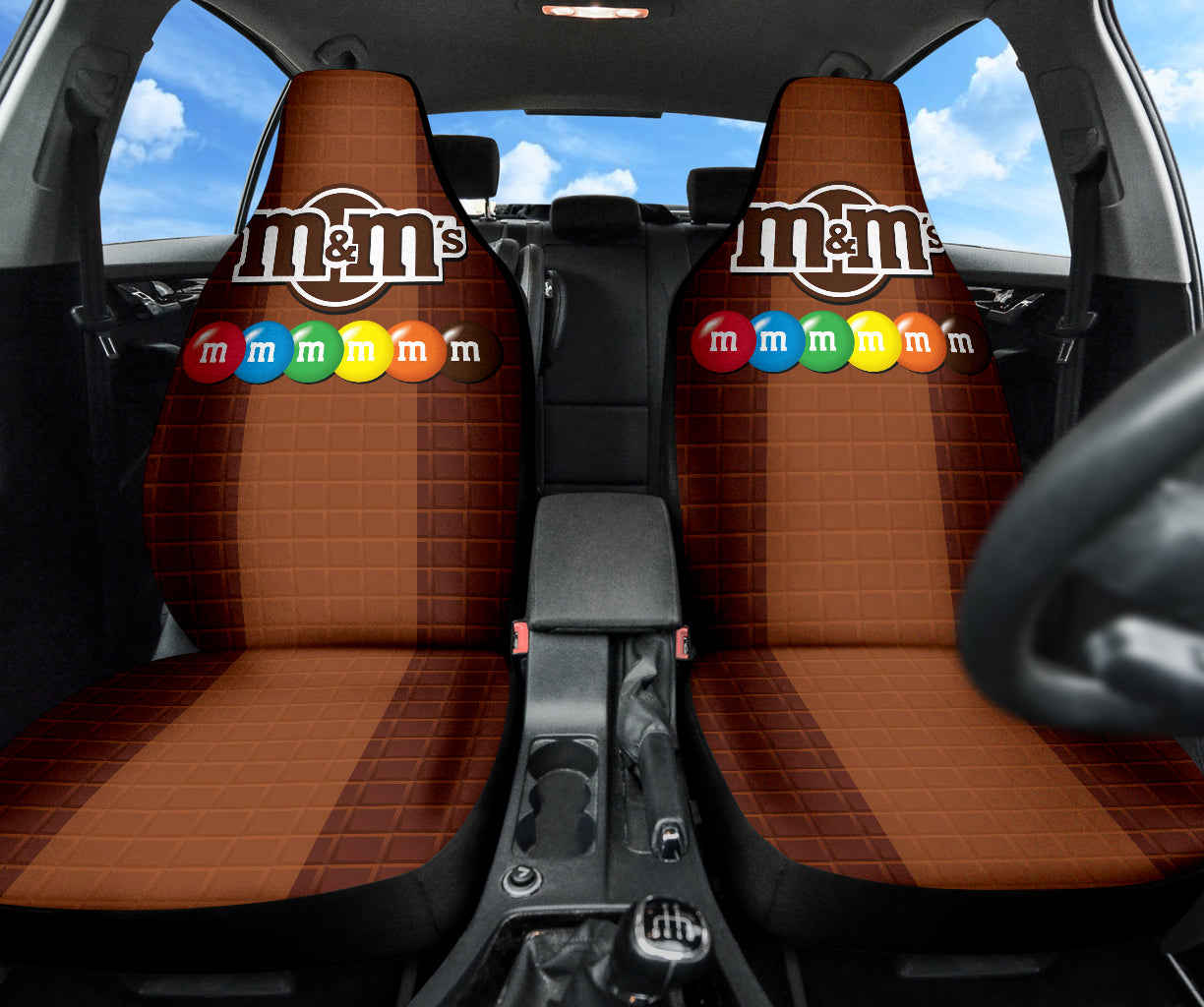 M&M Chocolate Logo Car Seat Covers - Premium Custom-Made Car Accessories