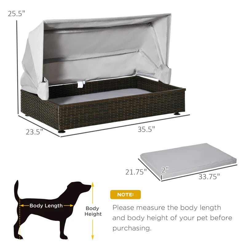 PawHut Rattan Dog Bed with Foldable Canopy for Small/Medium Pets
