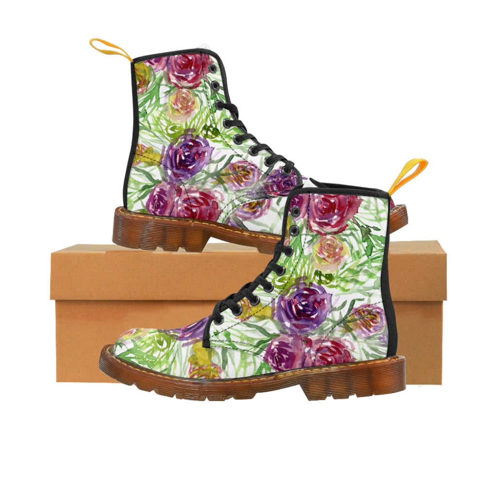 Garden Rose Floral Women's Boots - Vintage Style Combat Hiking Boots