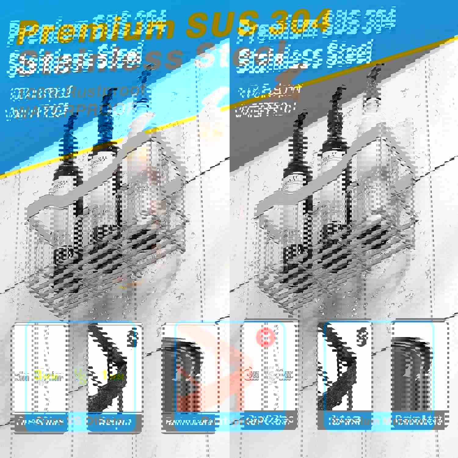 5-Pack Adhesive Shower Caddy, No Drilling Bathroom Organizer for Storage & Decor