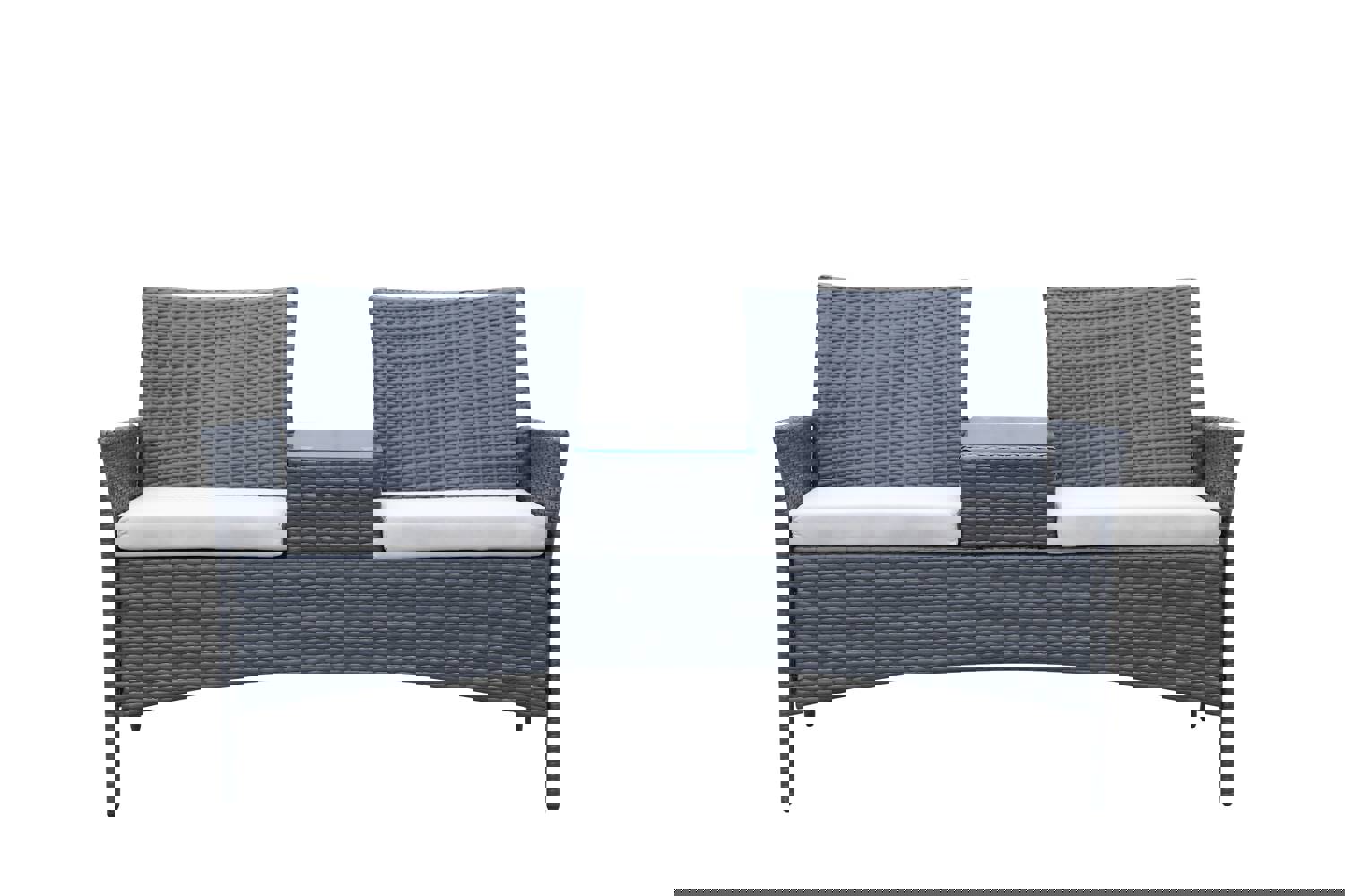 Patio Loveseat Furniture Set, Rattan Wicker Outdoor Set with Removable Cushions and Tempered Glass Table (Dark Brown)