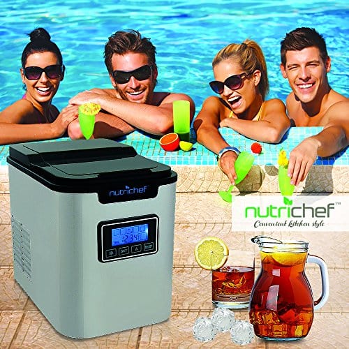 NutriChef Countertop Digital Ice Cube Maker - Upgraded Portable Stainless Steel Ice Machine with Built-in Freezer