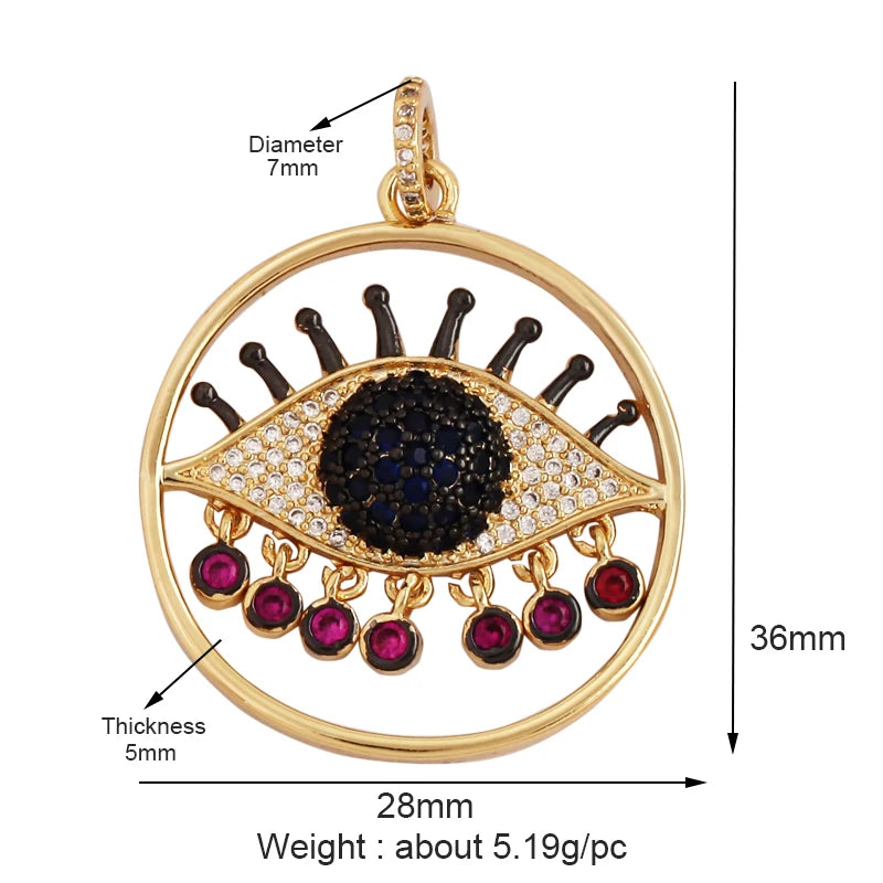 Style Star Moon Colourful Amulet Turkish Lucky Evil Eye Charm Pendant with Zircon Jewelry
