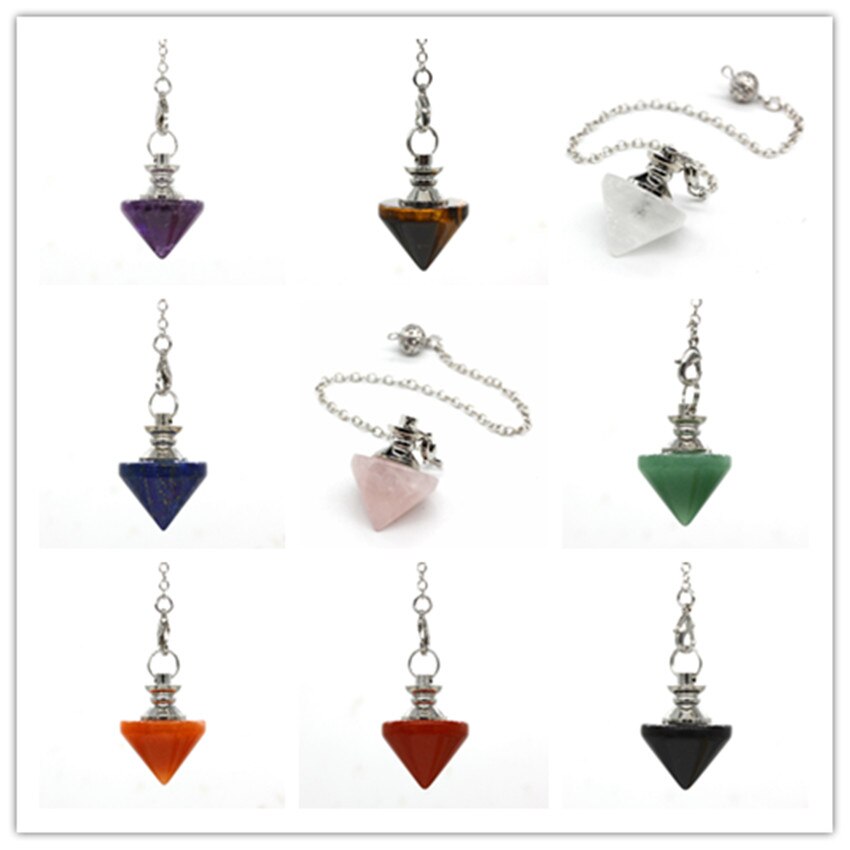 Natural Gnergy Gemstone Silver Plated Healing Crystal Quartz Reiki Stones Cone Lapis Lazuli Pendulum for Dowsing Pendant Jewelry