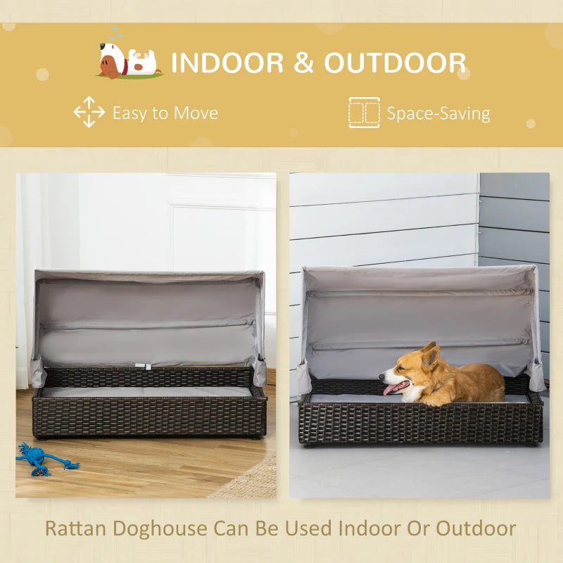 PawHut Rattan Dog Bed with Foldable Canopy for Small/Medium Pets