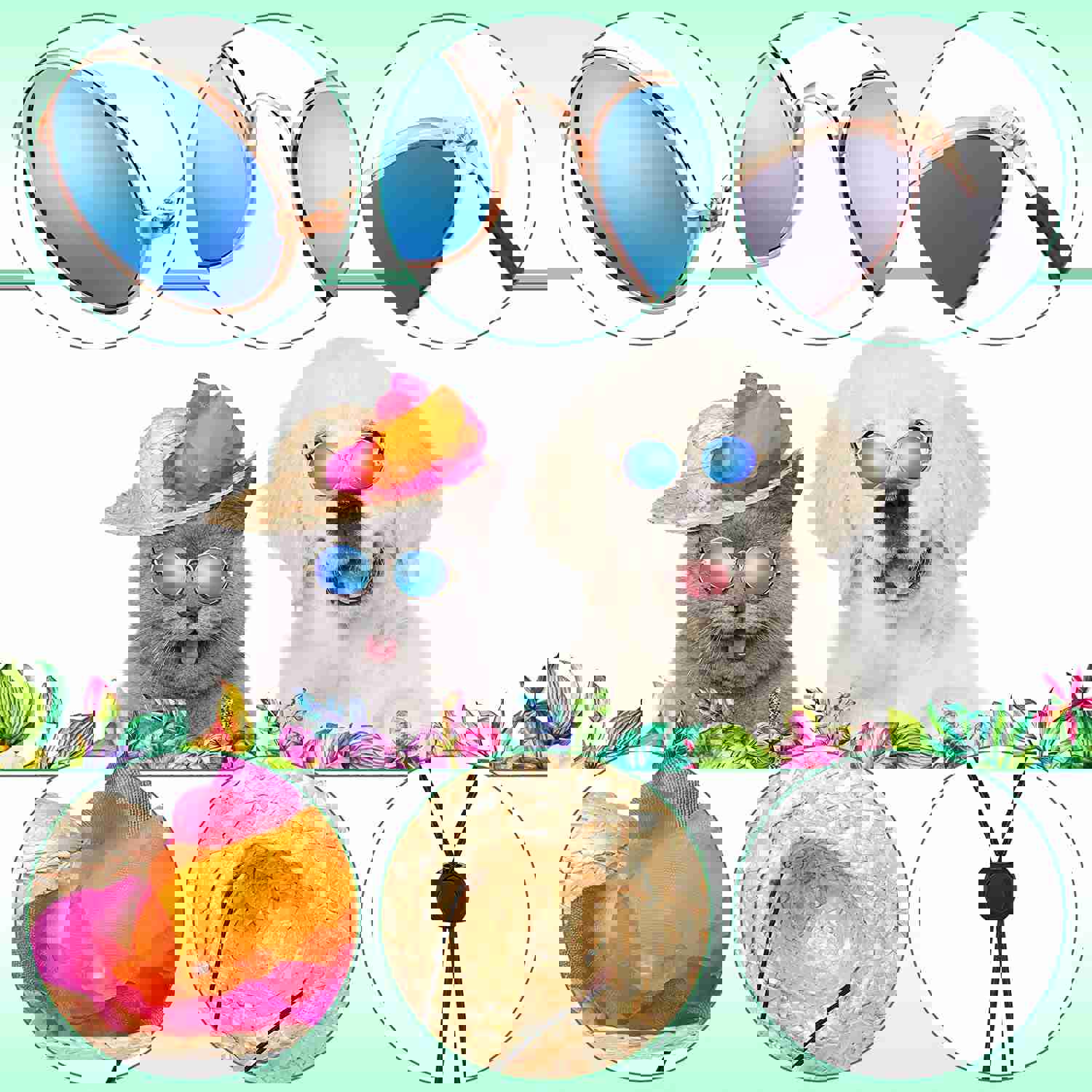 6 Pcs Halloween Pet Dog Hawaiian Costume Set with Tutu Skirt, Sunglasses, and Accessories