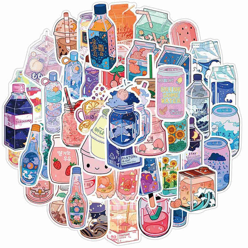 10/30/50 Pieces Asian Dink Sticker Aesthetic Sketchbook Japan Korean Kids Children PVC Decoration Scrapbooking School Stationery Supplies