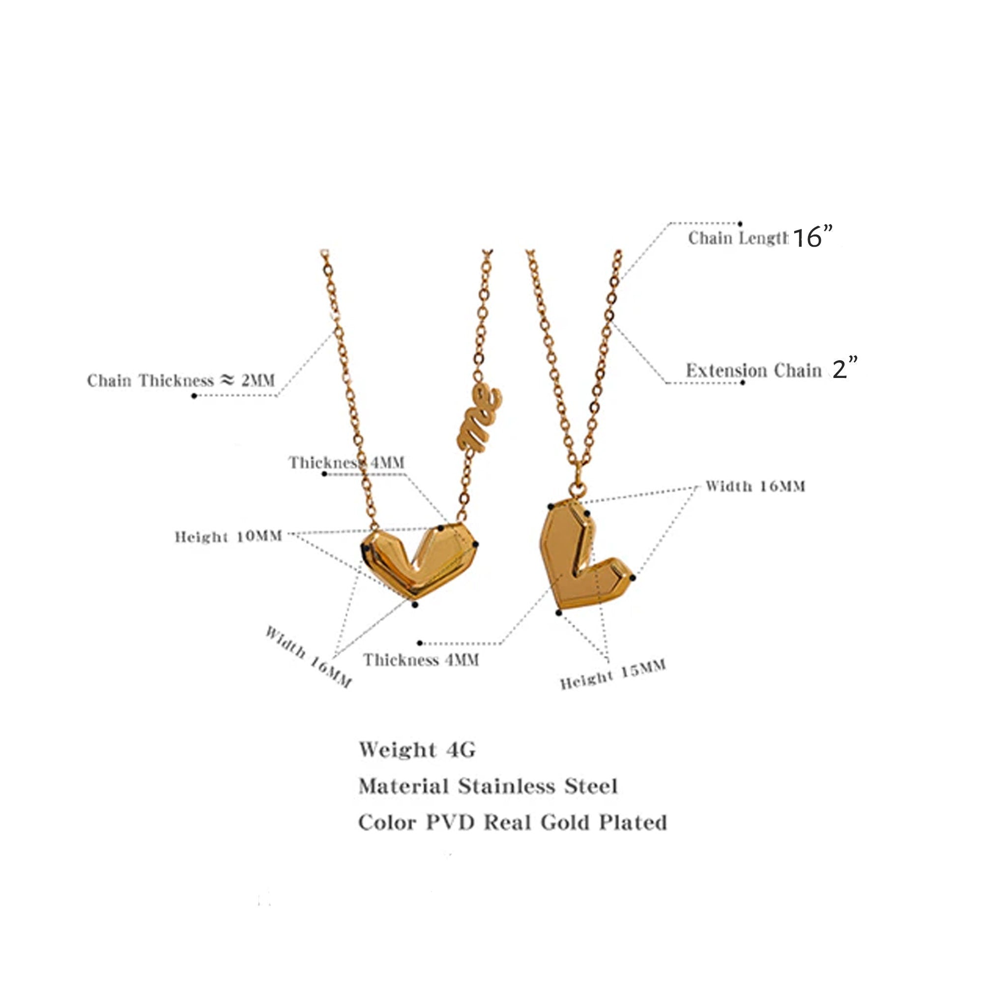 Self Love Heart Necklace - 18K Gold or Stainless Steel, Waterproof