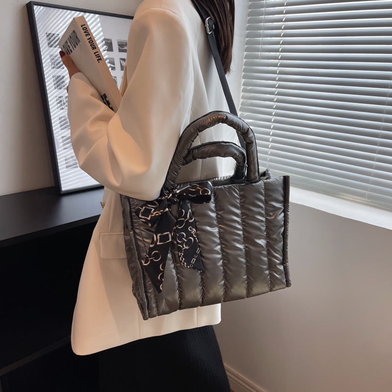 Large Capacity Down Handbag with Detachable Strap for Women